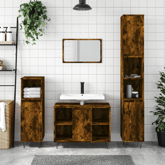Badkamerkast 30x30x100 cm bewerkt hout gerookt eikenkleurig is nu te koop bij PeponiXL, paradijselijk wonen!