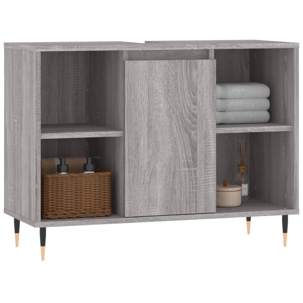 Badkamerkast 80x33x60 cm bewerkt hout grijs sonoma eikenkleurig is nu te koop bij PeponiXL, paradijselijk wonen!
