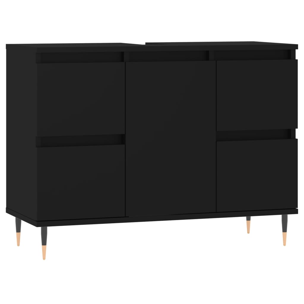 Badkamerkast 80x33x60 cm bewerkt hout zwart is nu te koop bij PeponiXL, paradijselijk wonen!