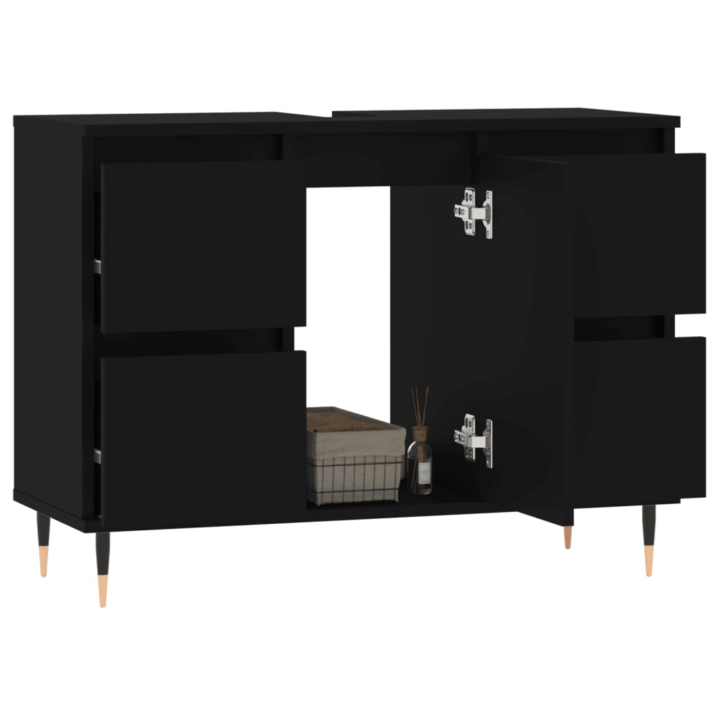 Badkamerkast 80x33x60 cm bewerkt hout zwart is nu te koop bij PeponiXL, paradijselijk wonen!