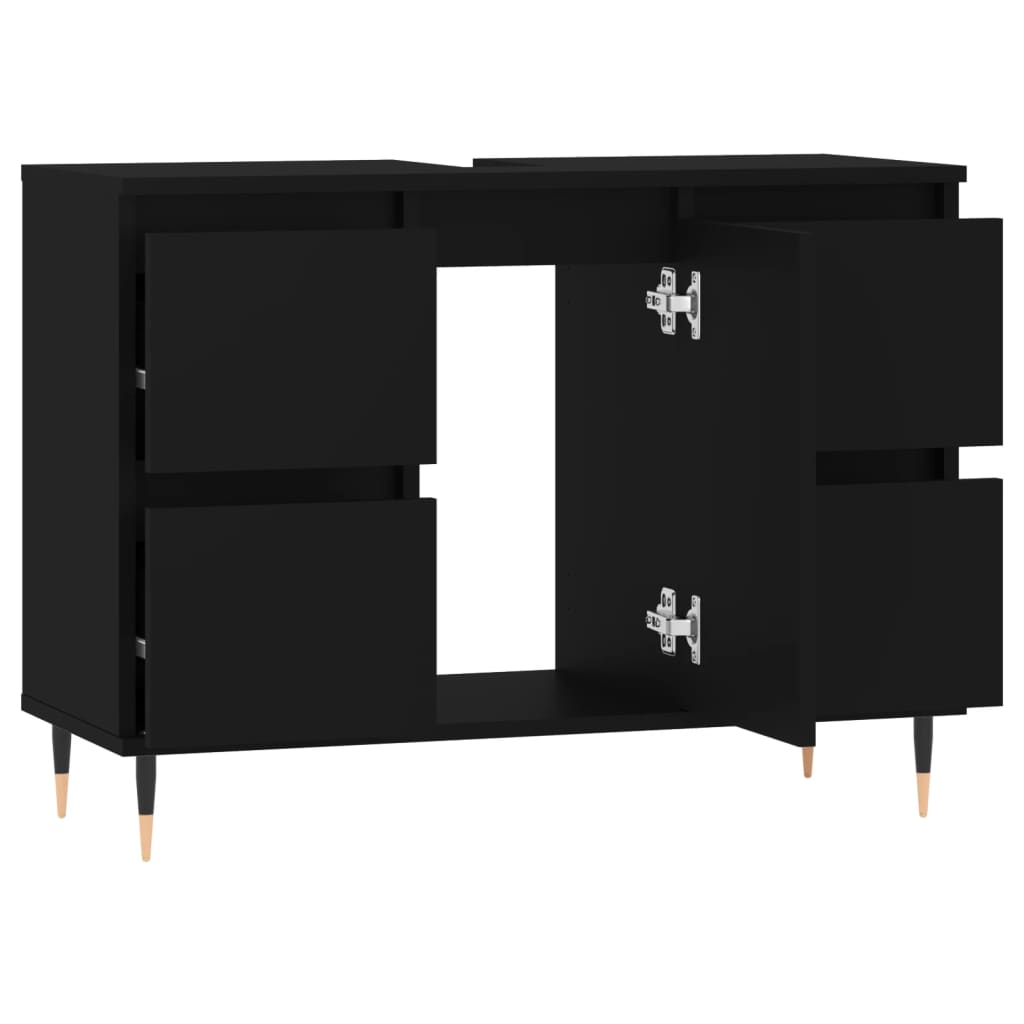Badkamerkast 80x33x60 cm bewerkt hout zwart is nu te koop bij PeponiXL, paradijselijk wonen!