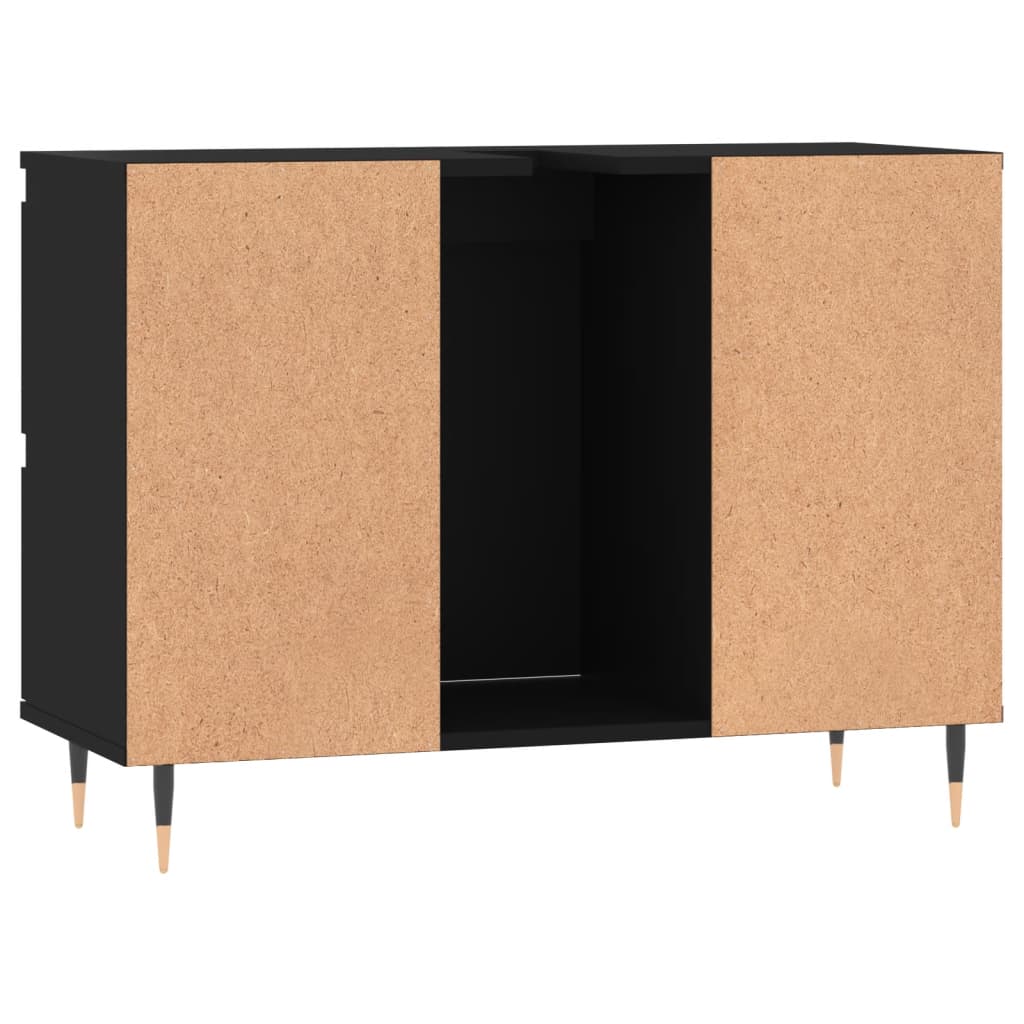 Badkamerkast 80x33x60 cm bewerkt hout zwart is nu te koop bij PeponiXL, paradijselijk wonen!