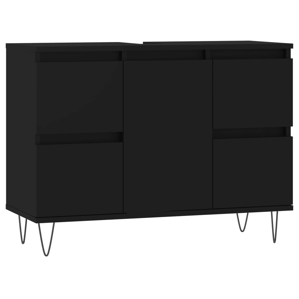 Badkamerkast 80x33x60 cm bewerkt hout zwart is nu te koop bij PeponiXL, paradijselijk wonen!