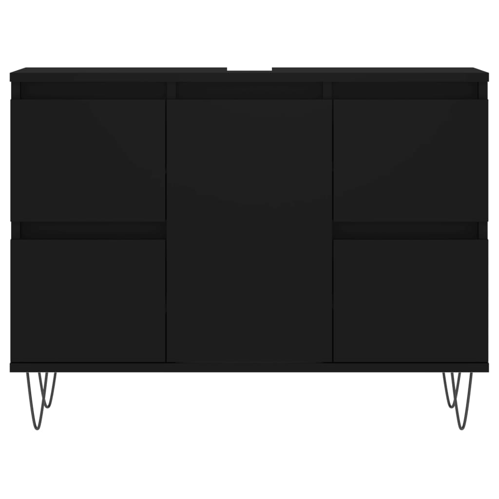 Badkamerkast 80x33x60 cm bewerkt hout zwart is nu te koop bij PeponiXL, paradijselijk wonen!