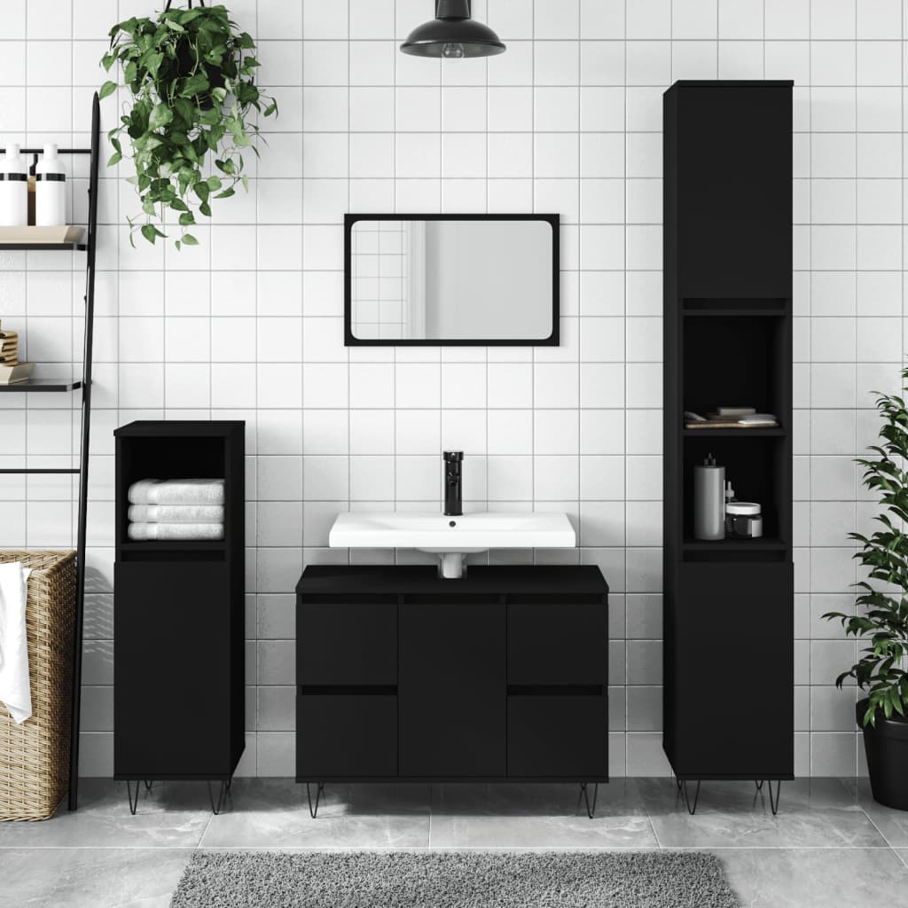 Badkamerkast 80x33x60 cm bewerkt hout zwart is nu te koop bij PeponiXL, paradijselijk wonen!