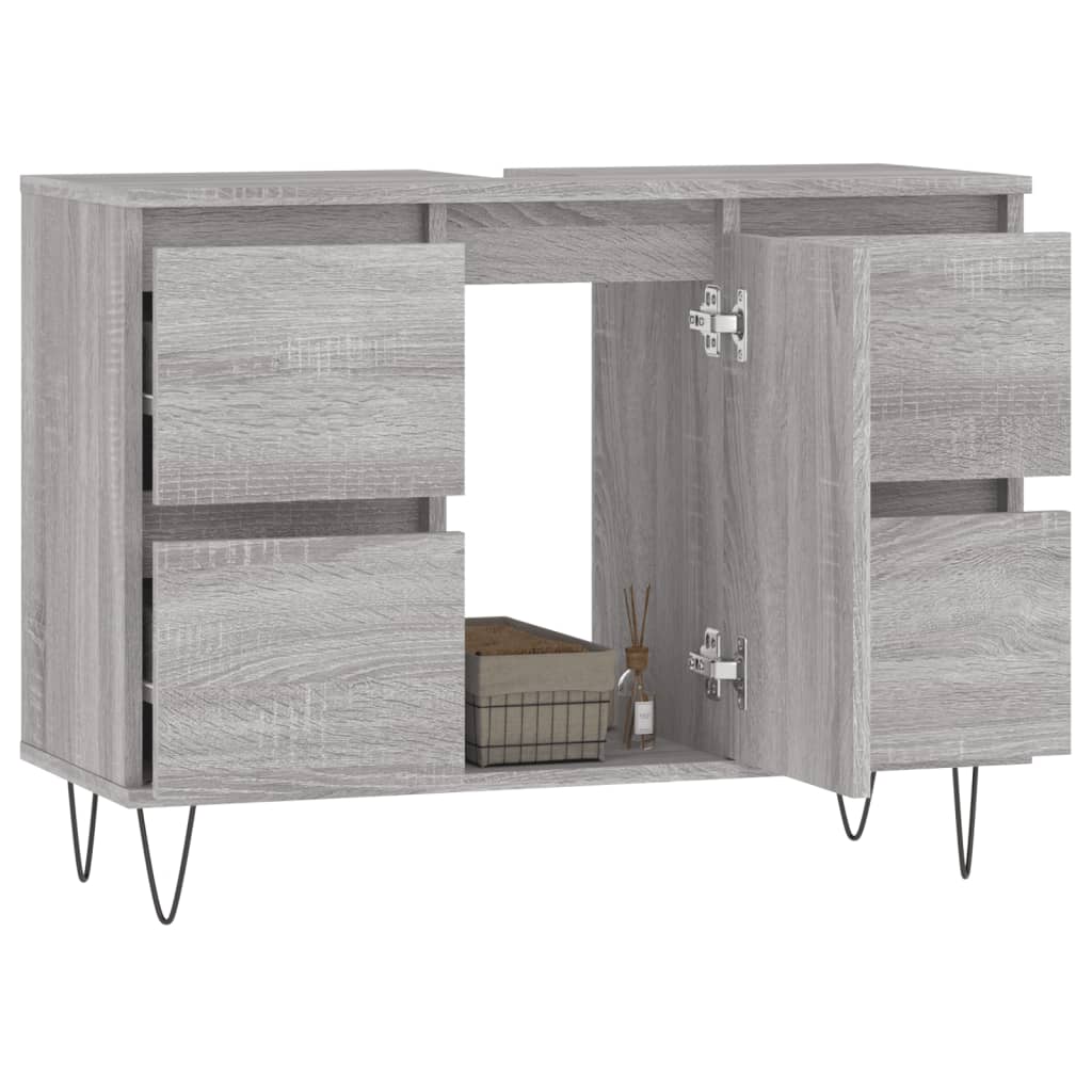 Badkamerkast 80x33x60 cm bewerkt hout grijs sonoma eikenkleurig is nu te koop bij PeponiXL, paradijselijk wonen!