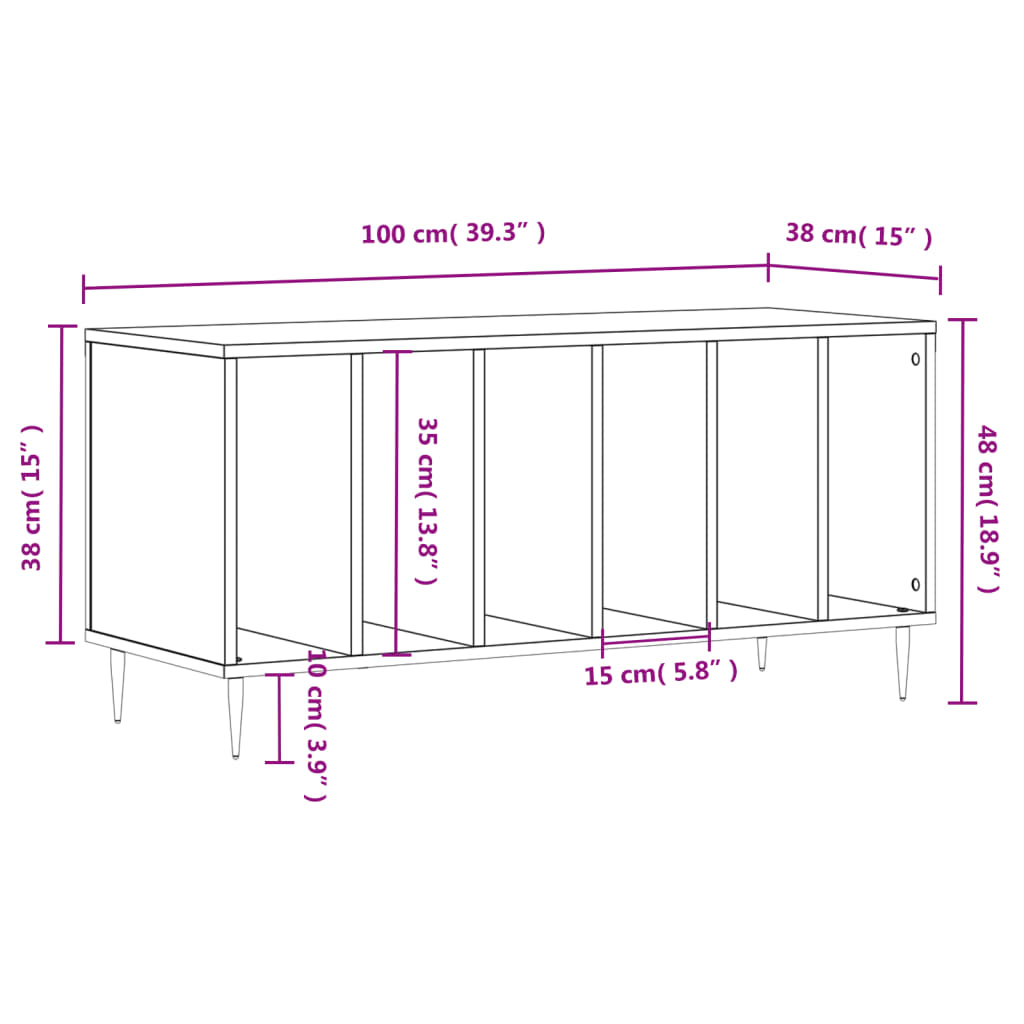 Platenkast 100x38x48 cm bewerkt hout betongrijs is nu te koop bij PeponiXL, paradijselijk wonen!