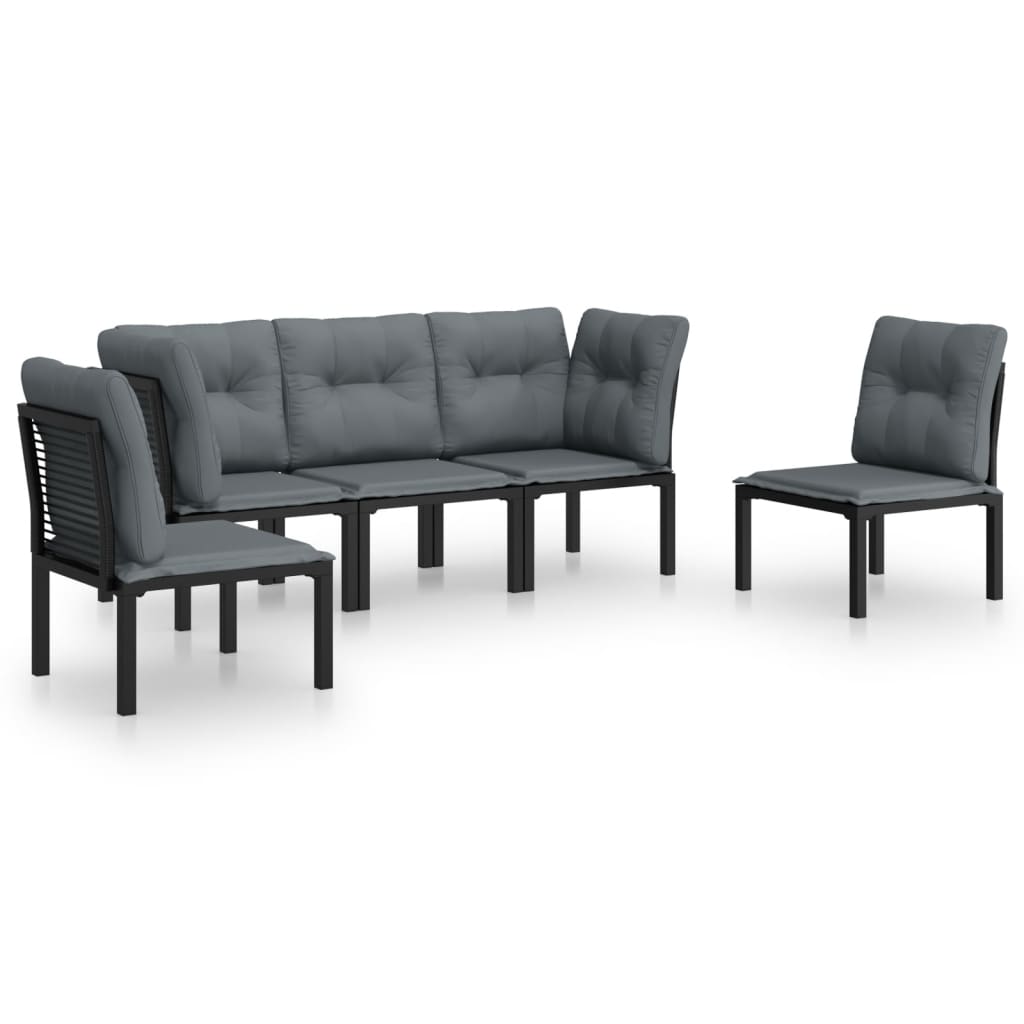 5-delige Loungeset poly rattan zwart en grijs is nu te koop bij PeponiXL, paradijselijk wonen!
