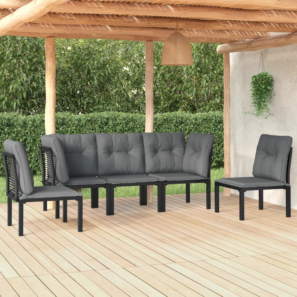 5-delige Loungeset poly rattan zwart en grijs is nu te koop bij PeponiXL, paradijselijk wonen!