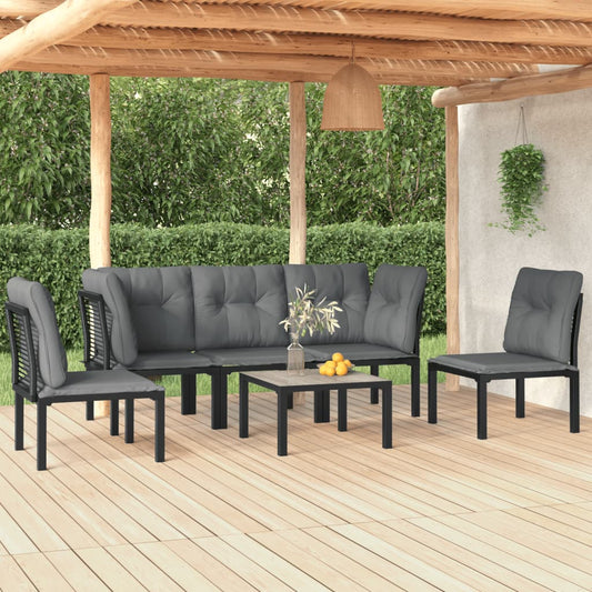 6-delige Loungeset poly rattan zwart en grijs is nu te koop bij PeponiXL, paradijselijk wonen!