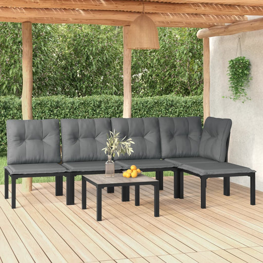 6-delige Loungeset poly rattan zwart en grijs is nu te koop bij PeponiXL, paradijselijk wonen!