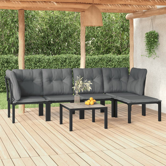 6-delige Loungeset poly rattan zwart en grijs is nu te koop bij PeponiXL, paradijselijk wonen!