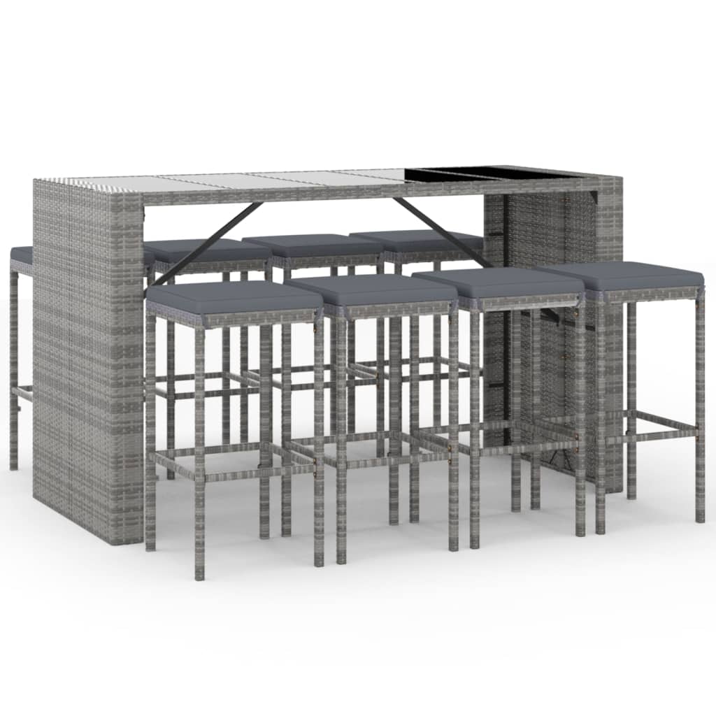 9-delige Tuinbarset met kussens poly rattan grijs is nu te koop bij PeponiXL, paradijselijk wonen!