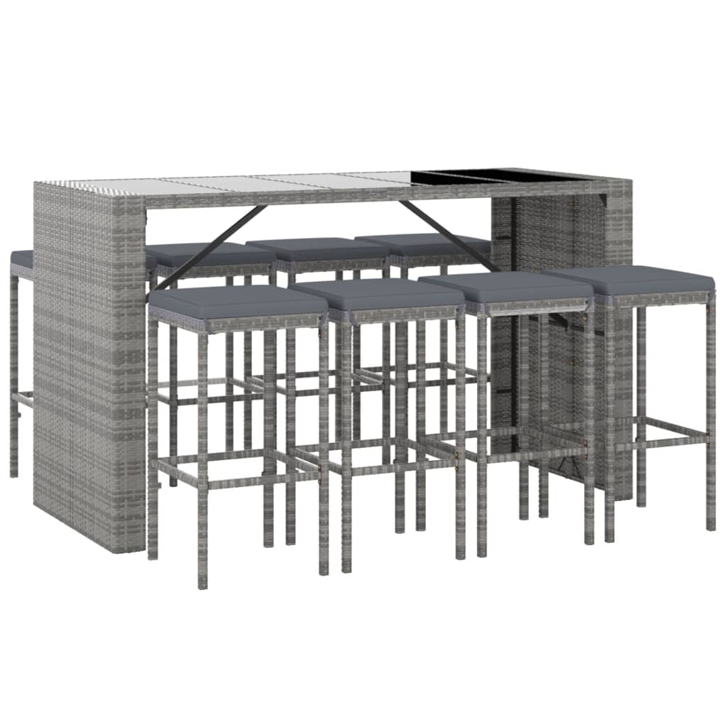 9-delige Tuinbarset met kussens poly rattan grijs is nu te koop bij PeponiXL, paradijselijk wonen!