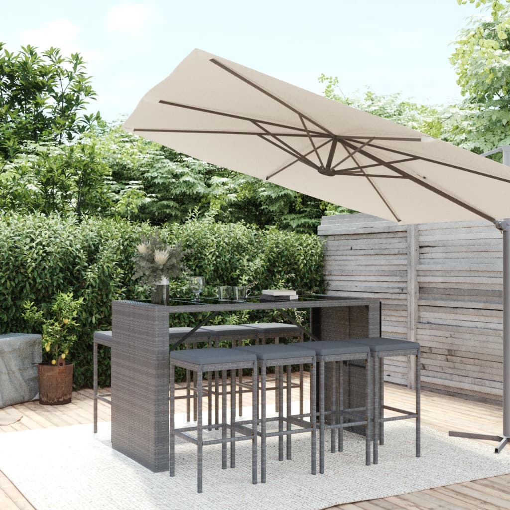 9-delige Tuinbarset met kussens poly rattan grijs is nu te koop bij PeponiXL, paradijselijk wonen!