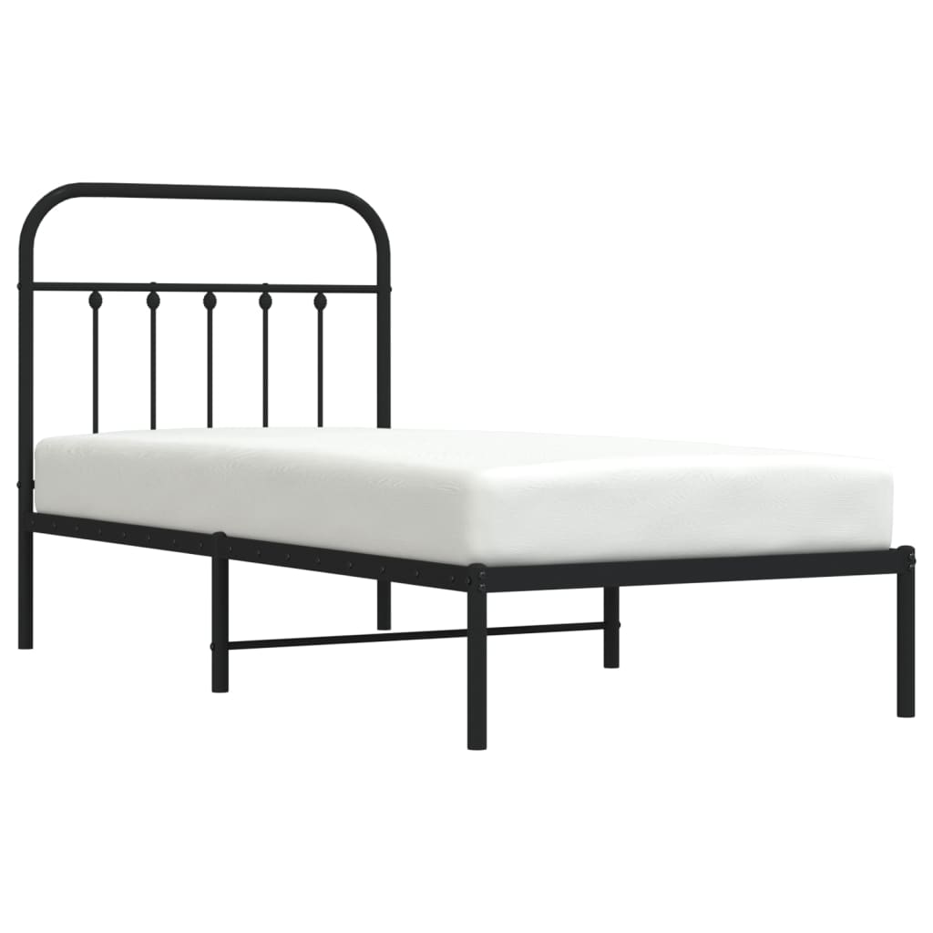 Bedframe met hoofdbord metaal zwart 80x200 cm is nu te koop bij PeponiXL, paradijselijk wonen!