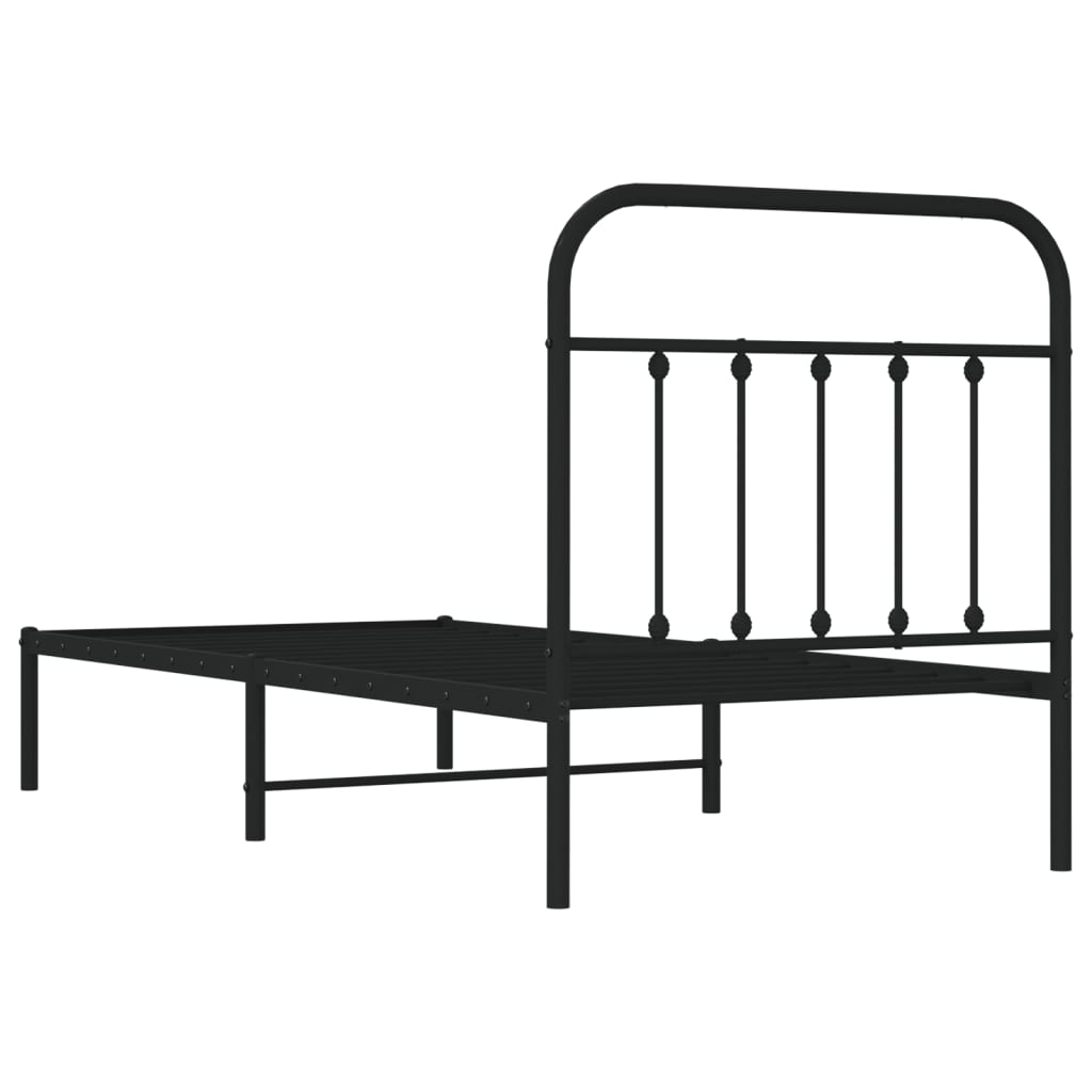 Bedframe met hoofdbord metaal zwart 80x200 cm is nu te koop bij PeponiXL, paradijselijk wonen!