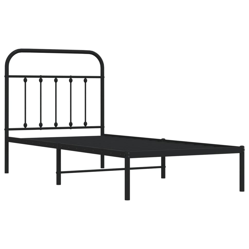 Bedframe met hoofdbord metaal zwart 90x190 cm is nu te koop bij PeponiXL, paradijselijk wonen!