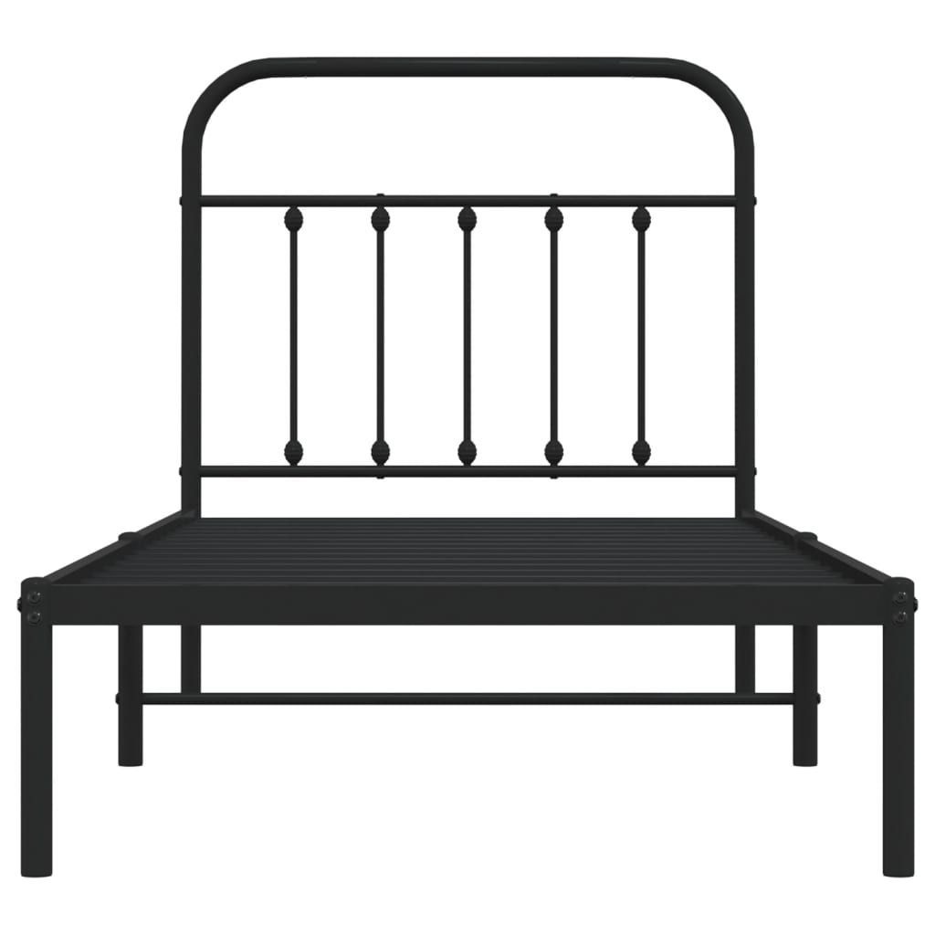 Bedframe met hoofdbord metaal zwart 90x190 cm is nu te koop bij PeponiXL, paradijselijk wonen!