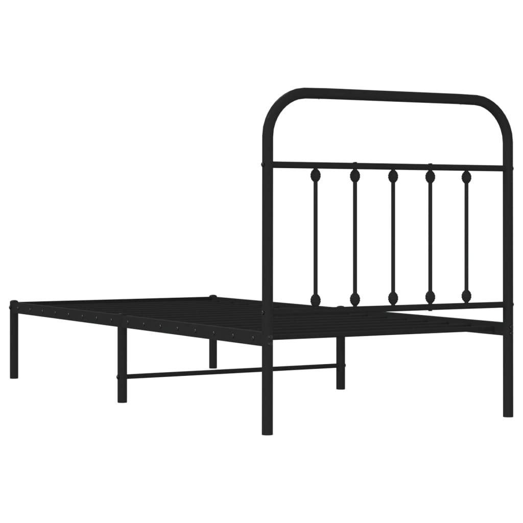 Bedframe met hoofdbord metaal zwart 90x190 cm is nu te koop bij PeponiXL, paradijselijk wonen!