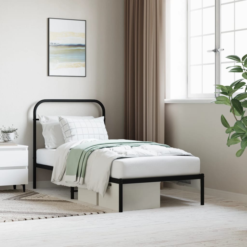 Bedframe met hoofdbord metaal zwart 90x190 cm is nu te koop bij PeponiXL, paradijselijk wonen!