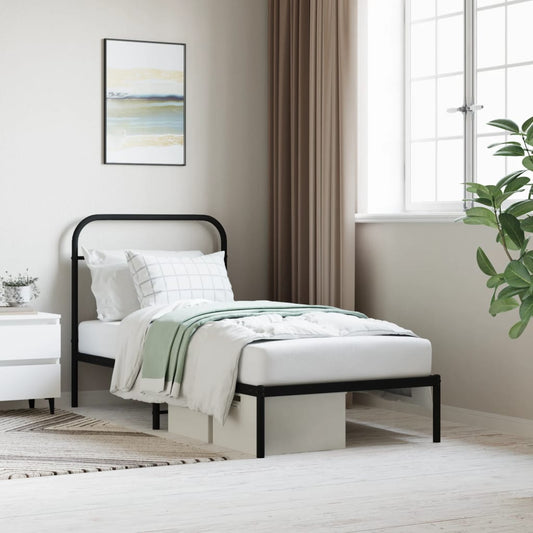 Bedframe met hoofdbord metaal zwart 90x190 cm is nu te koop bij PeponiXL, paradijselijk wonen!