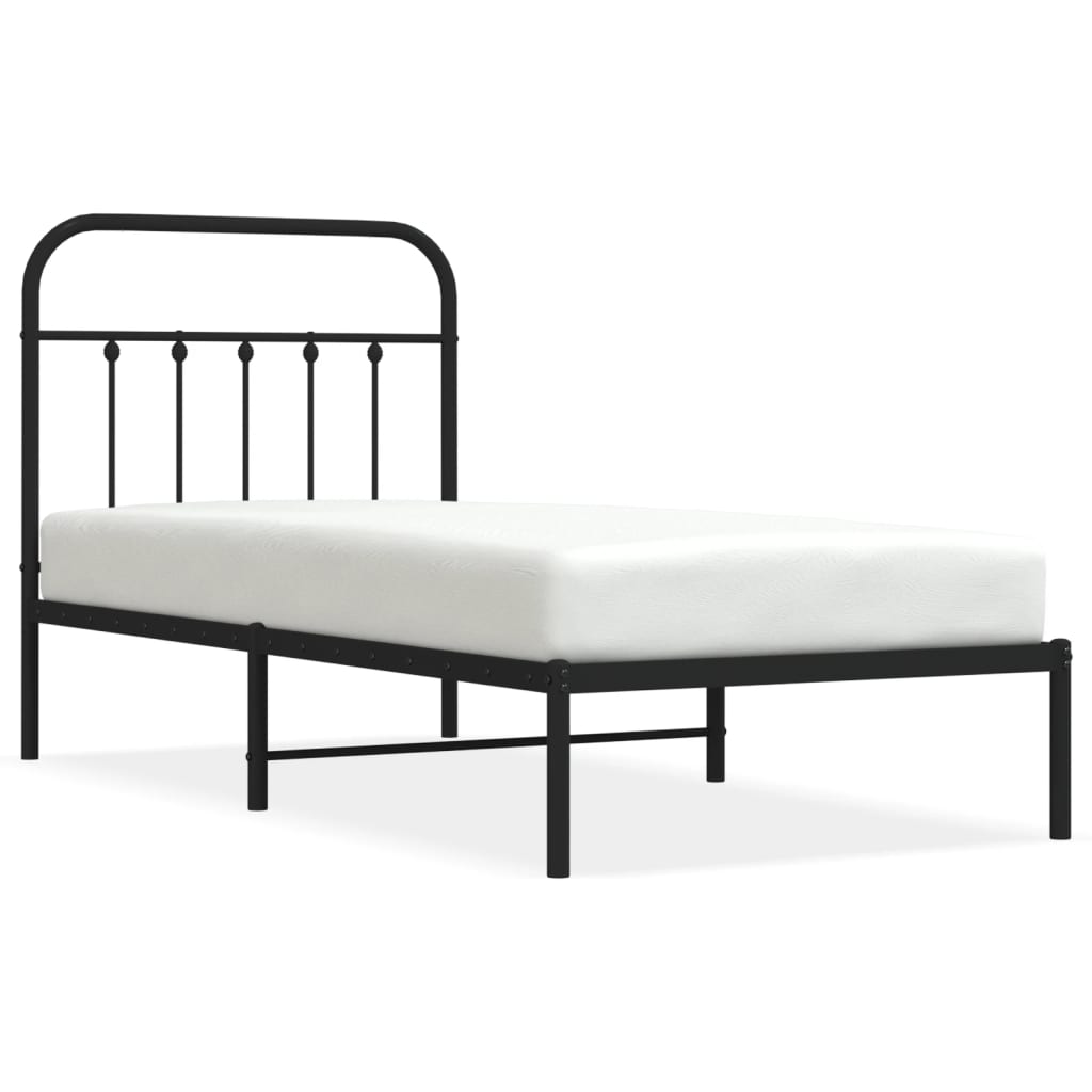 Bedframe met hoofdbord metaal zwart 90x200 cm is nu te koop bij PeponiXL, paradijselijk wonen!