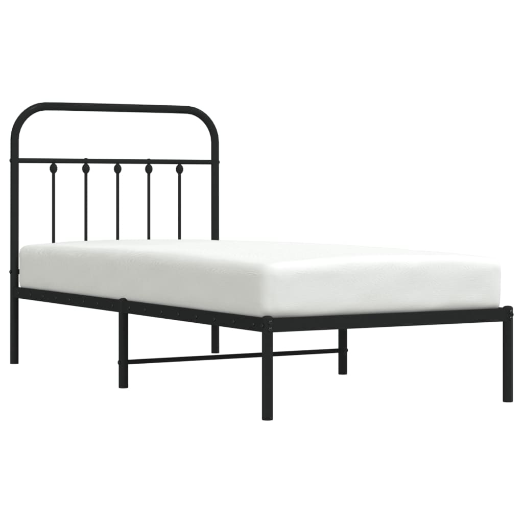 Bedframe met hoofdbord metaal zwart 90x200 cm is nu te koop bij PeponiXL, paradijselijk wonen!