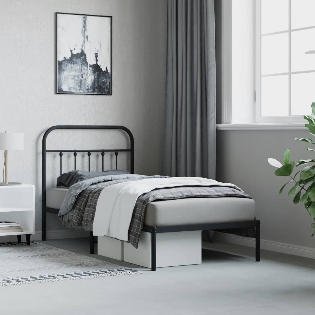 Bedframe met hoofdbord metaal zwart 90x200 cm is nu te koop bij PeponiXL, paradijselijk wonen!