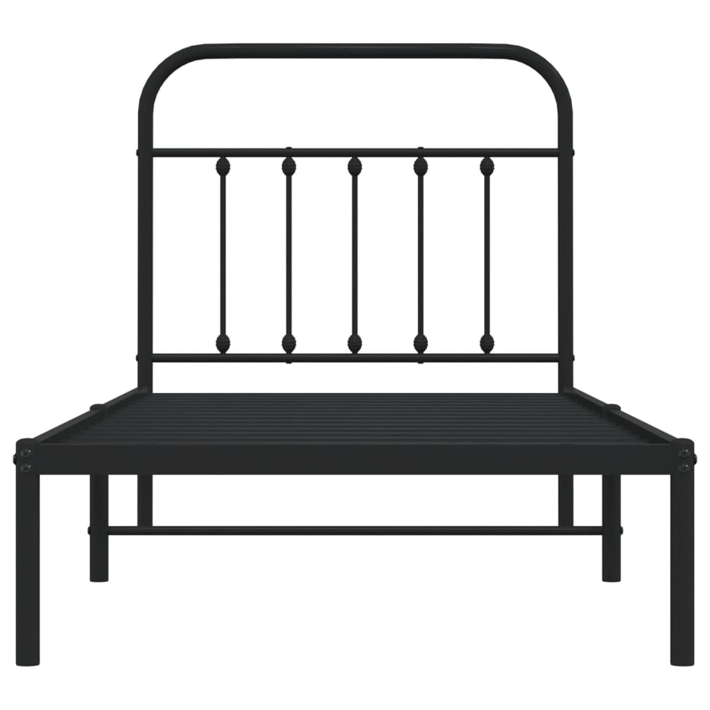 Bedframe met hoofdbord metaal zwart 90x200 cm is nu te koop bij PeponiXL, paradijselijk wonen!