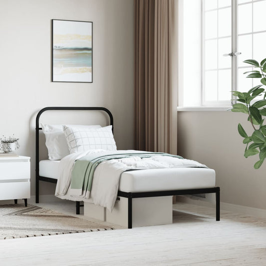Bedframe met hoofdbord metaal zwart 90x200 cm is nu te koop bij PeponiXL, paradijselijk wonen!