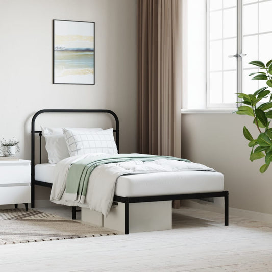Bedframe met hoofdbord metaal zwart 100x190 cm is nu te koop bij PeponiXL, paradijselijk wonen!