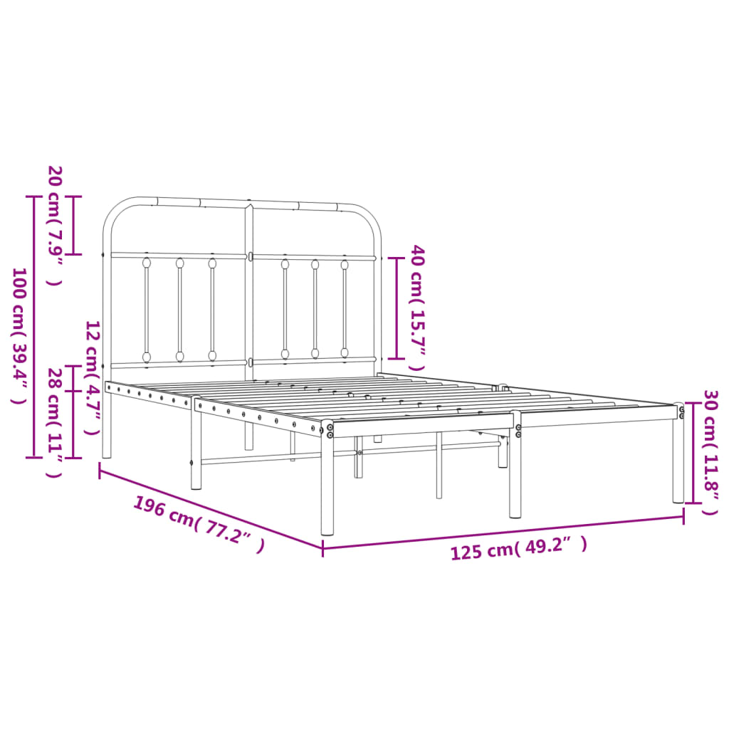 Bedframe met hoofdbord metaal zwart 120x190 cm is nu te koop bij PeponiXL, paradijselijk wonen!