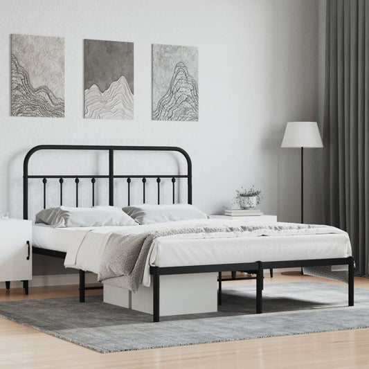 Bedframe met hoofdbord metaal zwart 140x190 cm is nu te koop bij PeponiXL, paradijselijk wonen!