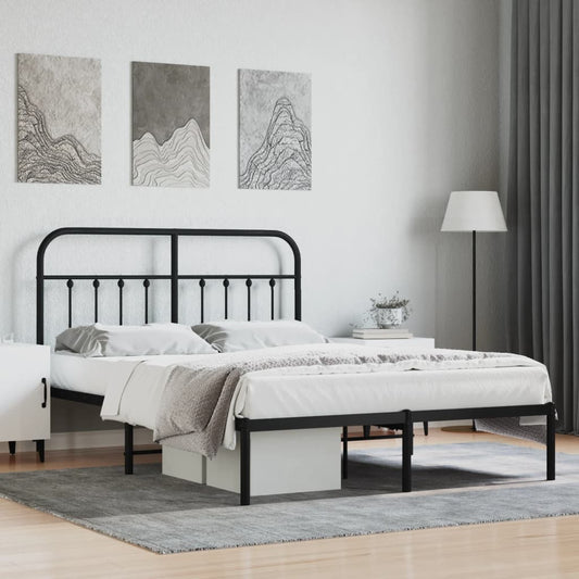Bedframe met hoofdbord metaal zwart 140x200 cm is nu te koop bij PeponiXL, paradijselijk wonen!