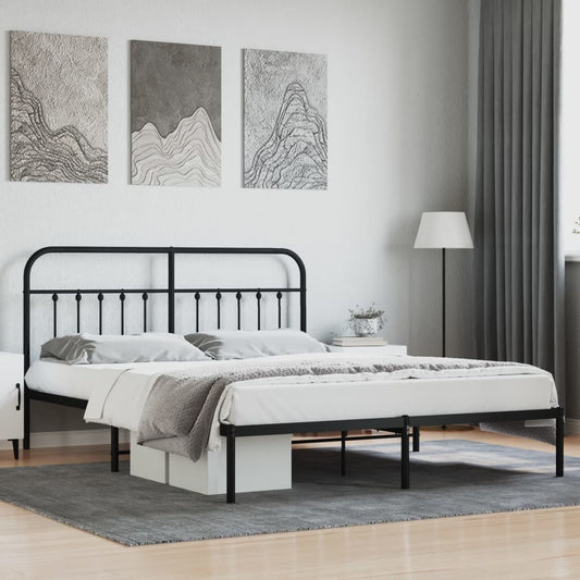 Bedframe met hoofdbord metaal zwart 183x213 cm is nu te koop bij PeponiXL, paradijselijk wonen!