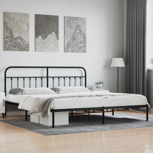 Bedframe met hoofdbord metaal zwart 193x203 cm is nu te koop bij PeponiXL, paradijselijk wonen!