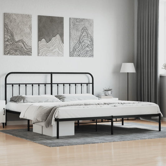 Bedframe met hoofdbord metaal zwart 200x200 cm is nu te koop bij PeponiXL, paradijselijk wonen!