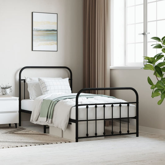 Bedframe met hoofd- en voeteneinde metaal zwart 100x190 cm is nu te koop bij PeponiXL, paradijselijk wonen!