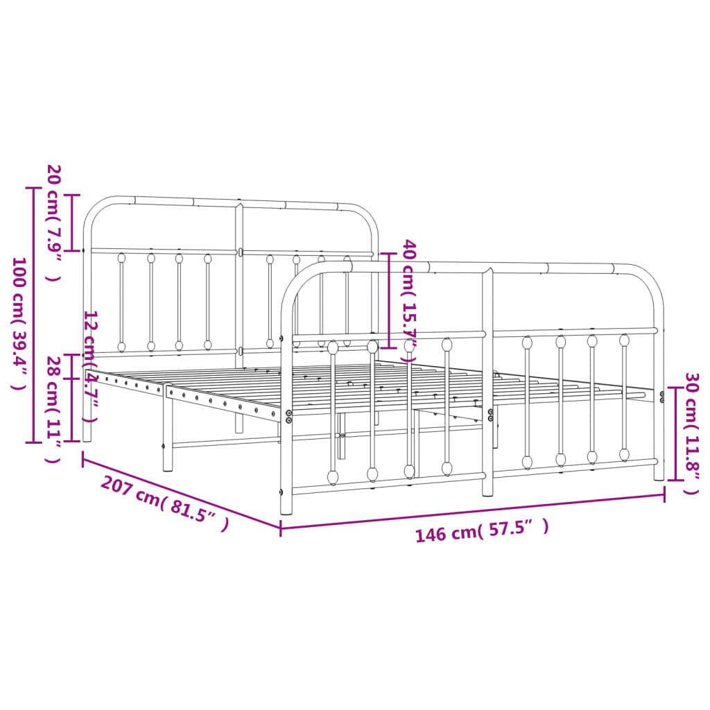 Bedframe met hoofd- en voeteneinde metaal zwart 140x200 cm is nu te koop bij PeponiXL, paradijselijk wonen!