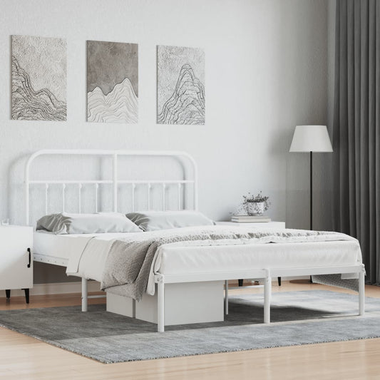 Bedframe met hoofdbord metaal wit 140x200 cm is nu te koop bij PeponiXL, paradijselijk wonen!