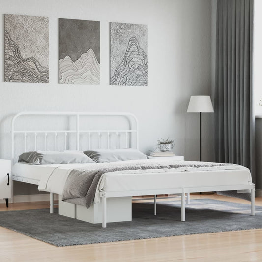 Bedframe met hoofdbord metaal wit 183x213 cm is nu te koop bij PeponiXL, paradijselijk wonen!