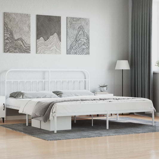 Bedframe met hoofdbord metaal wit 193x203 cm is nu te koop bij PeponiXL, paradijselijk wonen!