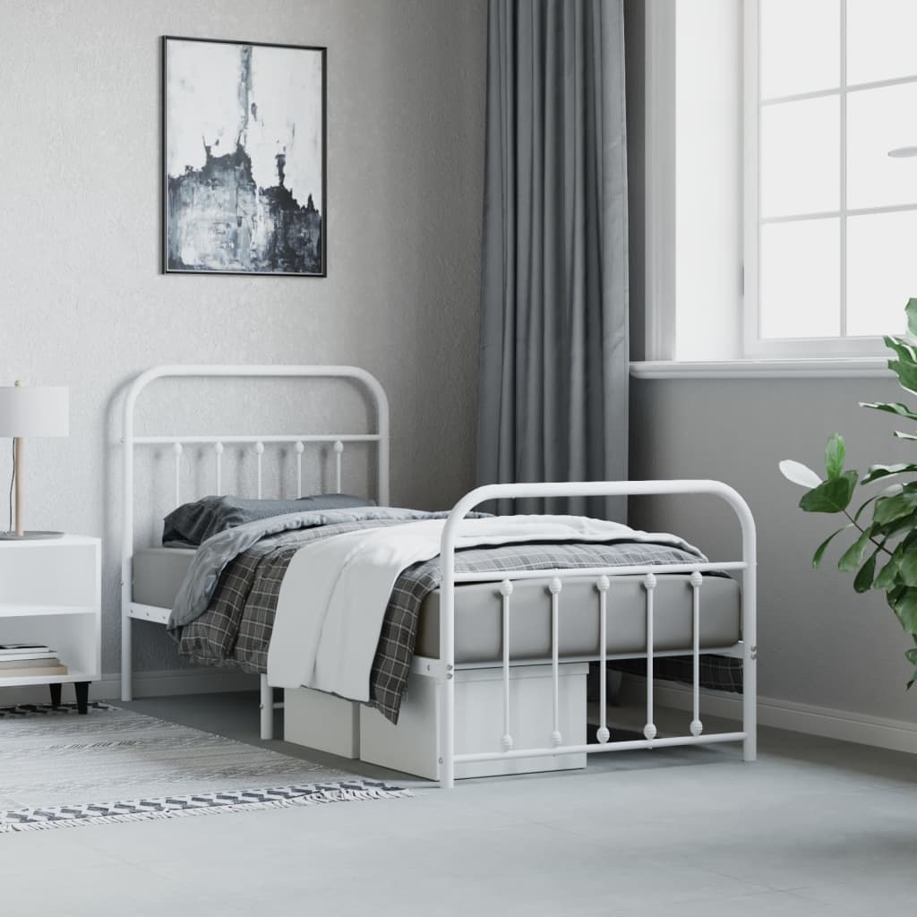 Bedframe met hoofd- en voeteneinde metaal wit 90x200 cm is nu te koop bij PeponiXL, paradijselijk wonen!