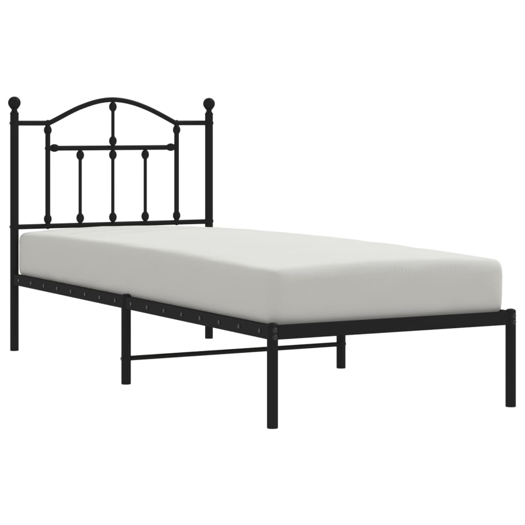 Bedframe met hoofdbord metaal zwart 90x190 cm is nu te koop bij PeponiXL, paradijselijk wonen!