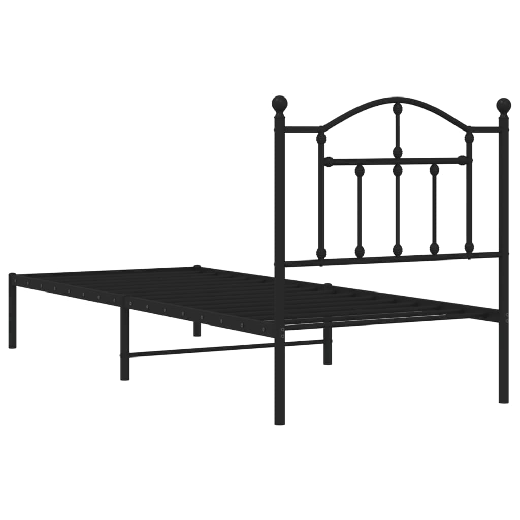 Bedframe met hoofdbord metaal zwart 90x190 cm is nu te koop bij PeponiXL, paradijselijk wonen!