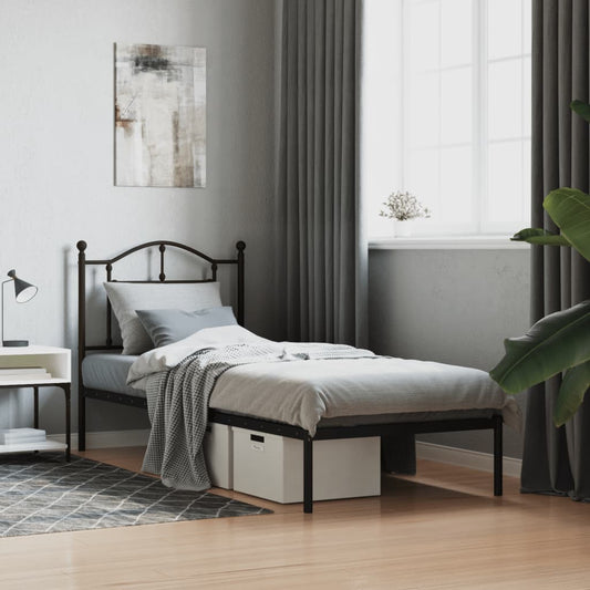 Bedframe met hoofdbord metaal zwart 90x200 cm is nu te koop bij PeponiXL, paradijselijk wonen!