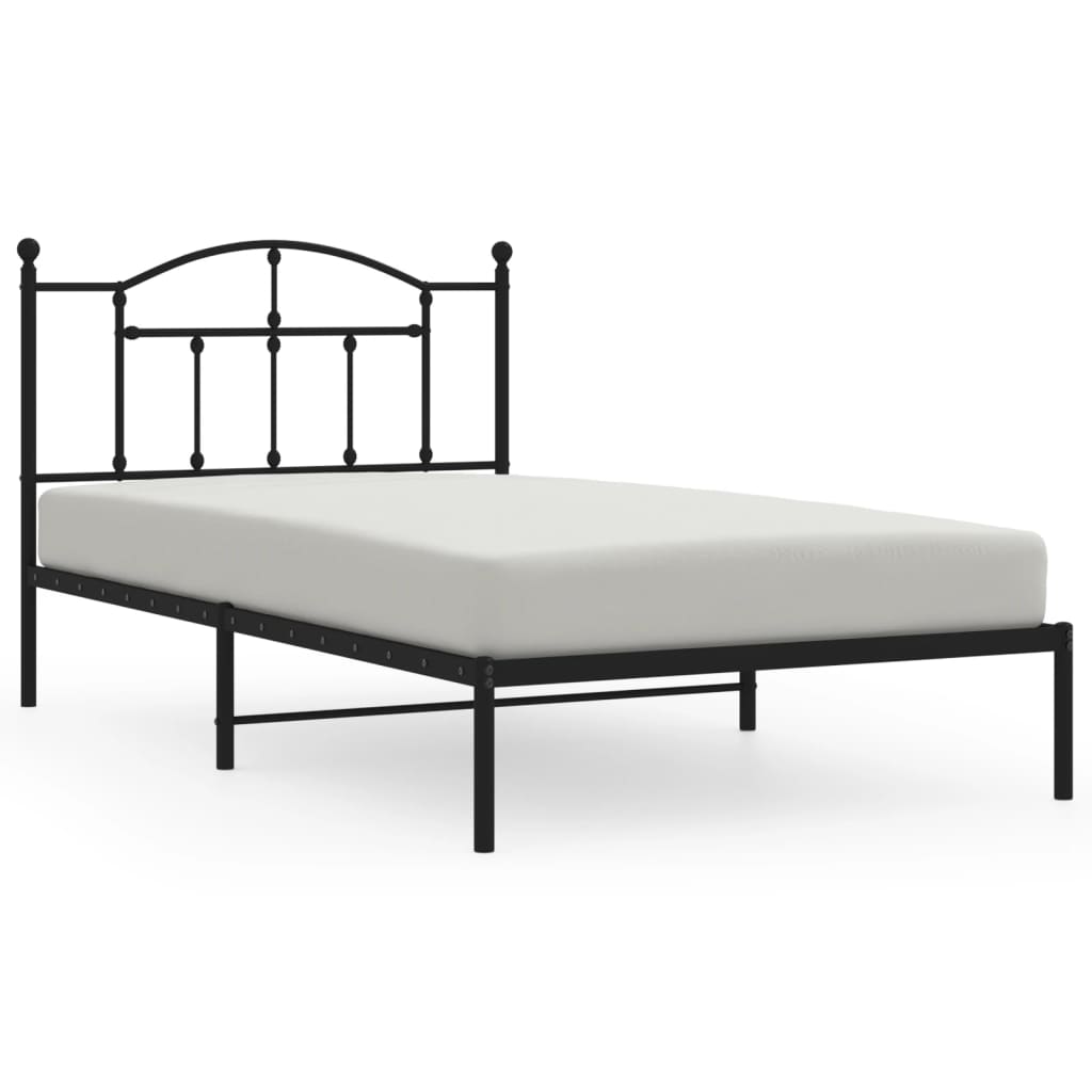 Bedframe met hoofdbord metaal zwart 107x203 cm is nu te koop bij PeponiXL, paradijselijk wonen!