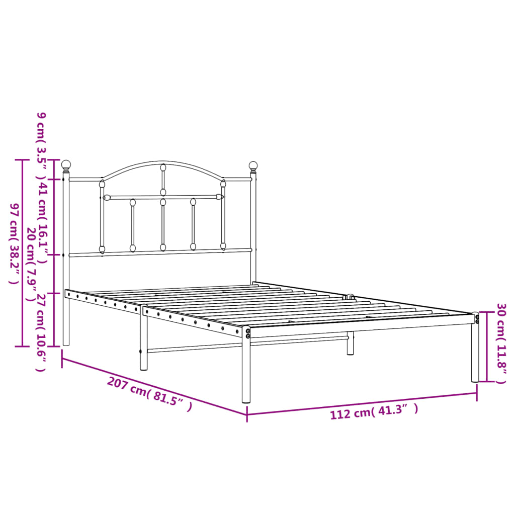 Bedframe met hoofdbord metaal zwart 107x203 cm is nu te koop bij PeponiXL, paradijselijk wonen!