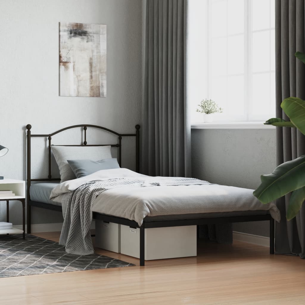 Bedframe met hoofdbord metaal zwart 107x203 cm is nu te koop bij PeponiXL, paradijselijk wonen!